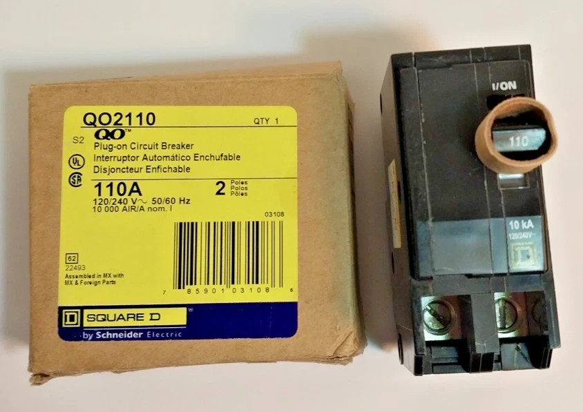 NEW Square D QO2110 110A 2-Pole Circuit Breaker 120/240V Plug-On QO Panel UL NEW