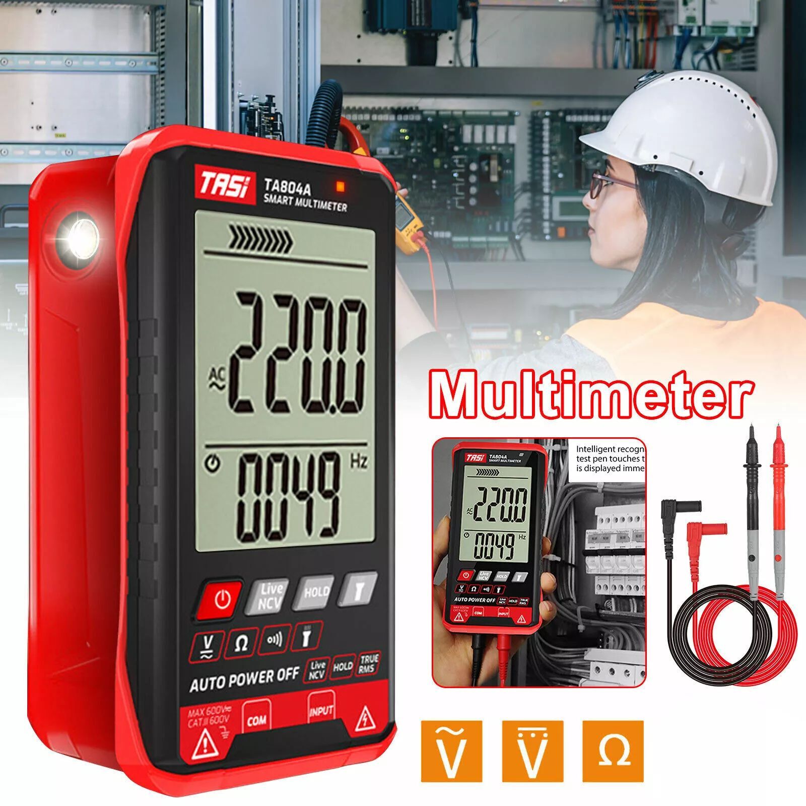 Multimeter Ohmmeter Voltmeter Digital Display Auto Range Test Volt Tester AC DC
