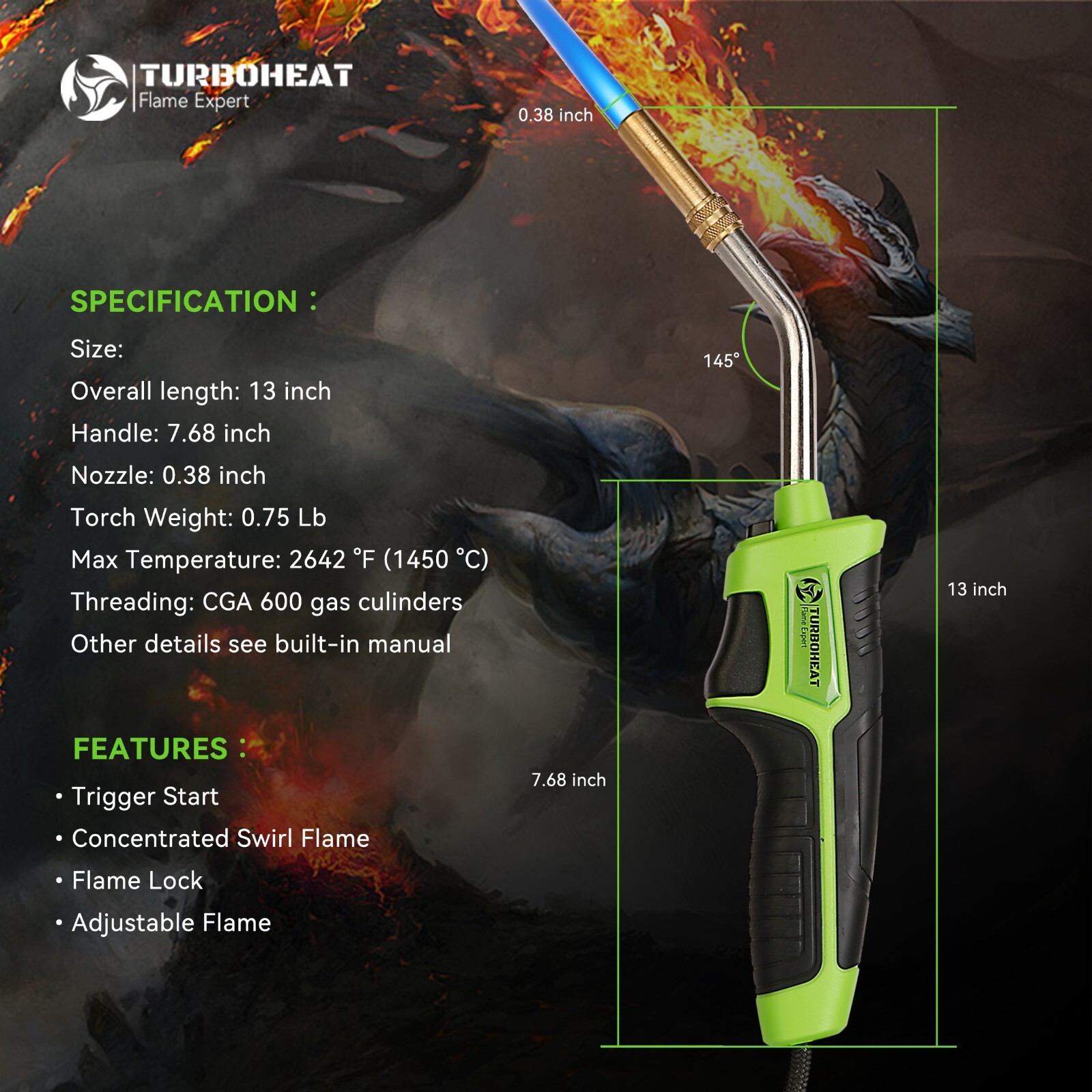 Propane Torch Kit /w Holster Mapp Map Gas Torch Head 5′ Long Hose Trigger Start