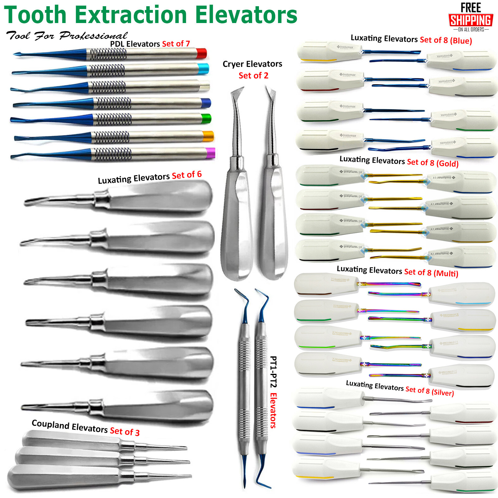 Instumax Dental Elevators Tooth Extraction Luxating Root Tip Implant Surgical CE
