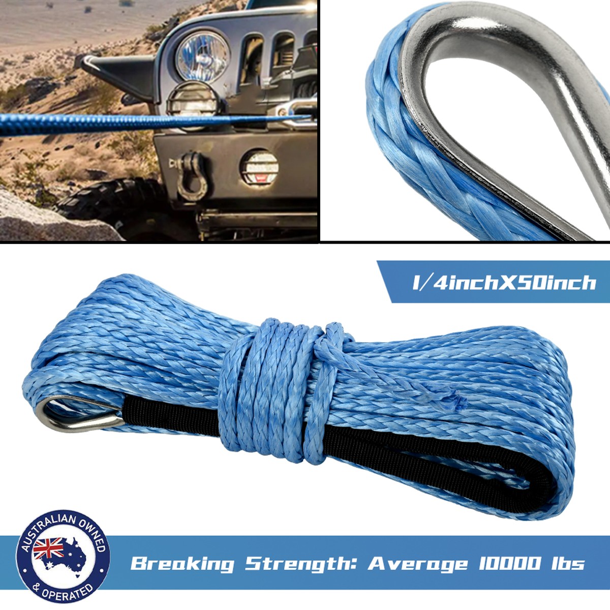 1/4″ 50″ 10000LBS Synthetic Winch Rope Line Recovery Cable SUV ATV UTV w/ Sheath