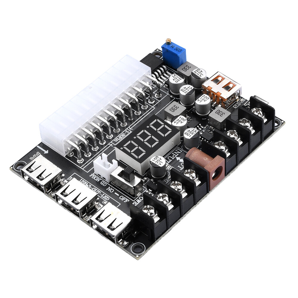 20/24Pin ATX Power Supply Breakout Board Adjustable Voltage Module + Case New