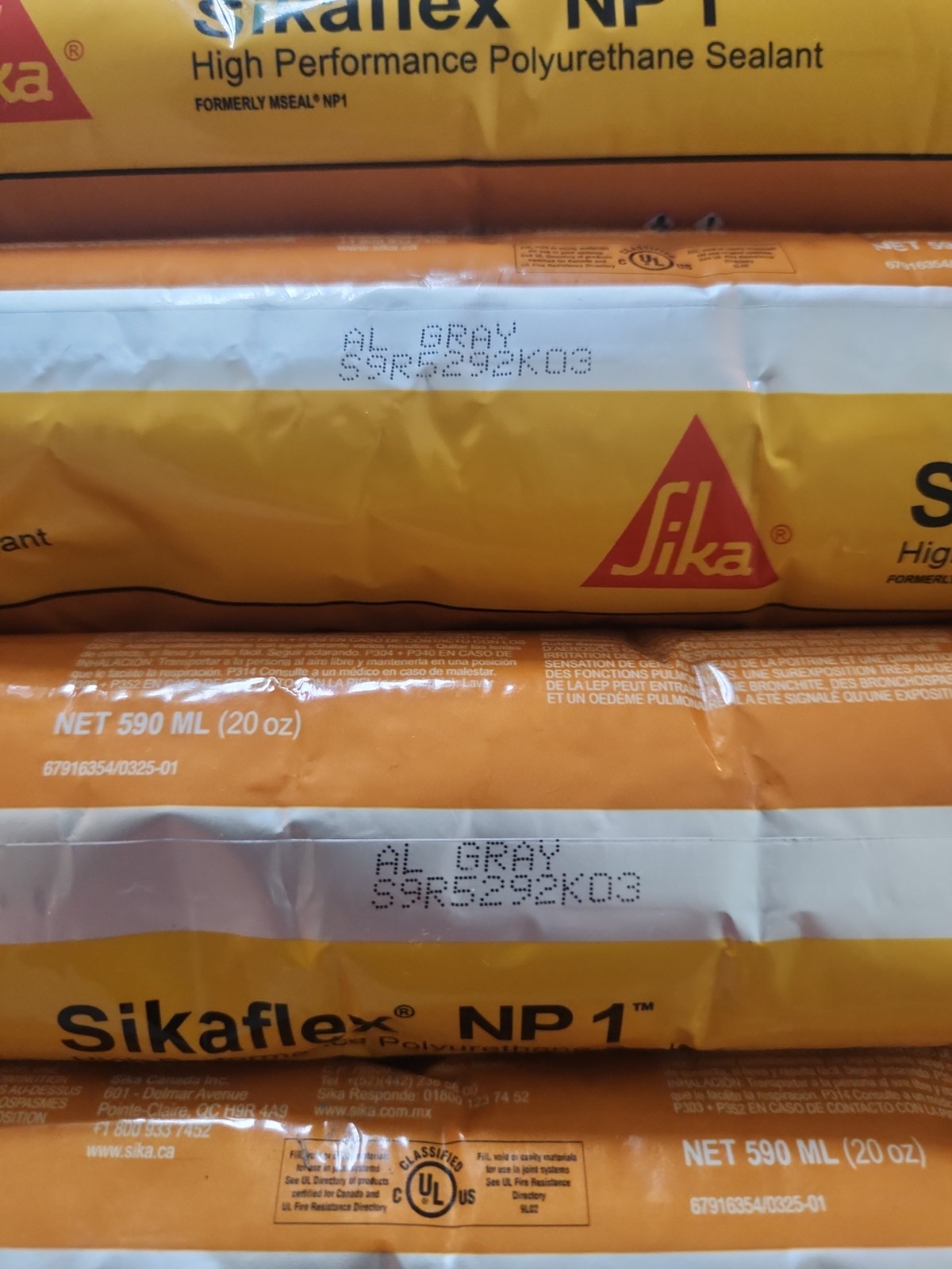LOT OF 9 Sikaflex NP1 Polyurethane Sealant 20 Oz Sausage, Aluminum Gray