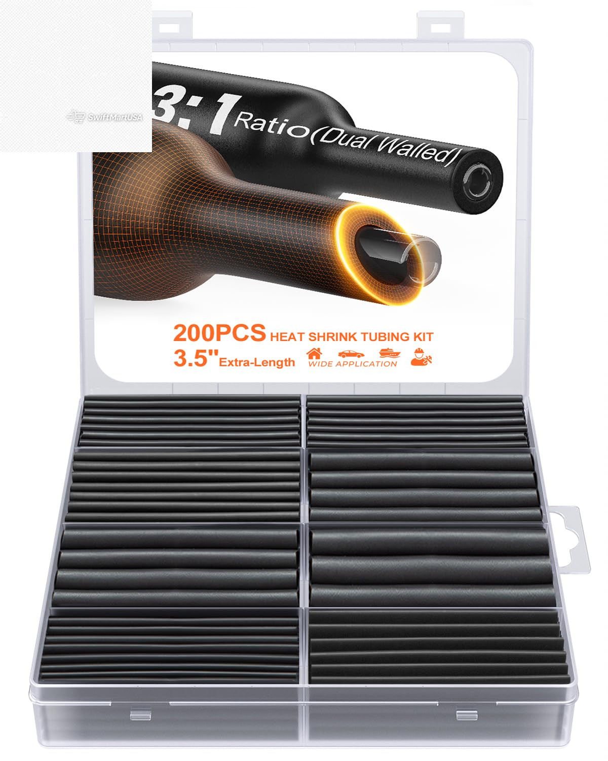 900 Pcs Heat Shrink Tubing Kit 2:1 Marine Grade Electrical Wire Wrap 12 Sizes