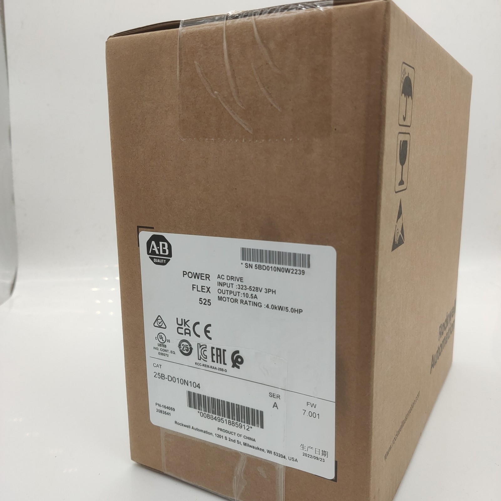 2022 New Factory Sealed AB 25B-D010N104 PowerFlex 525 4kW 5Hp AC Drive GOO