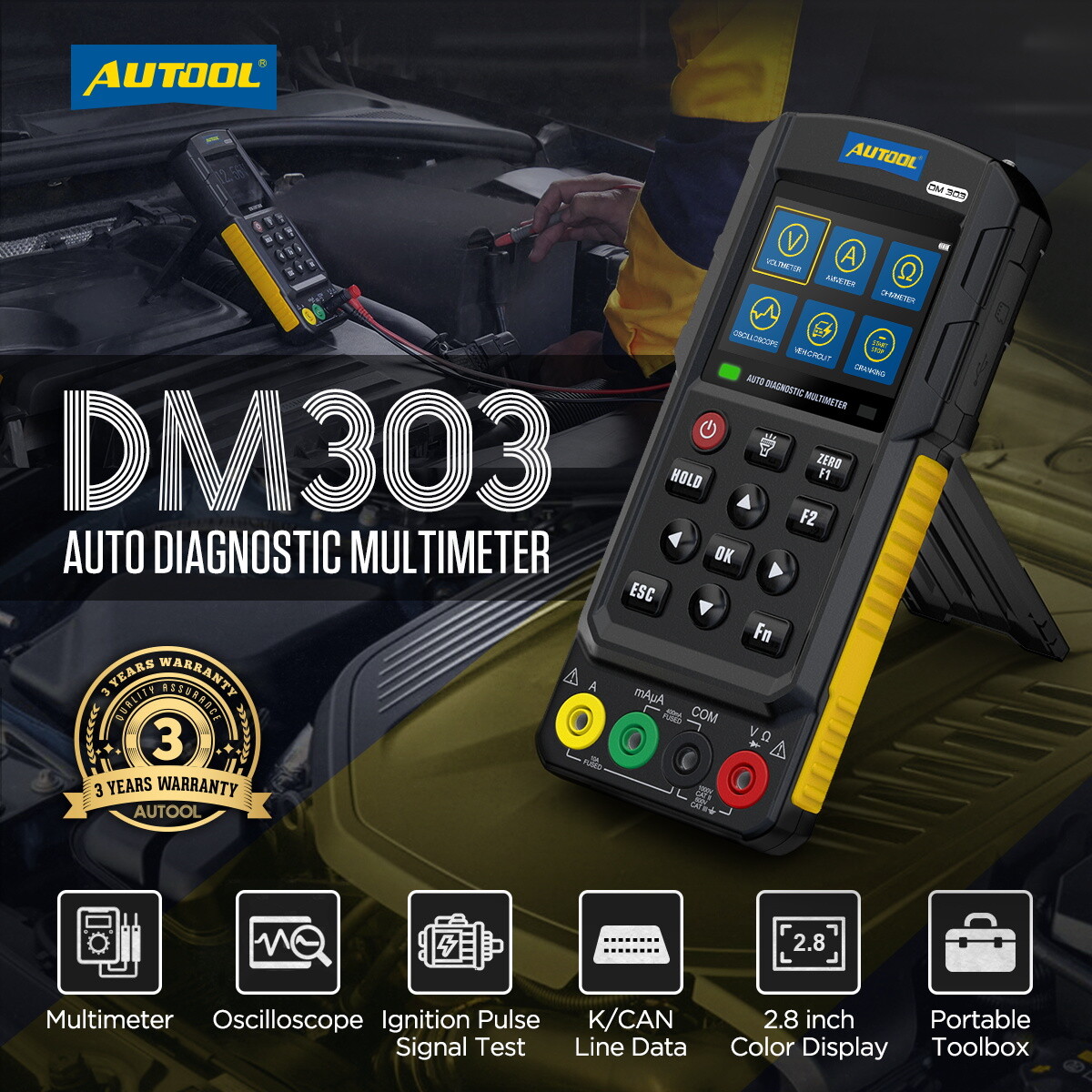 Automotive Diagnostic Multimeter Oscilloscope AC/DC Voltage Amp Ohm K/CAN Tester