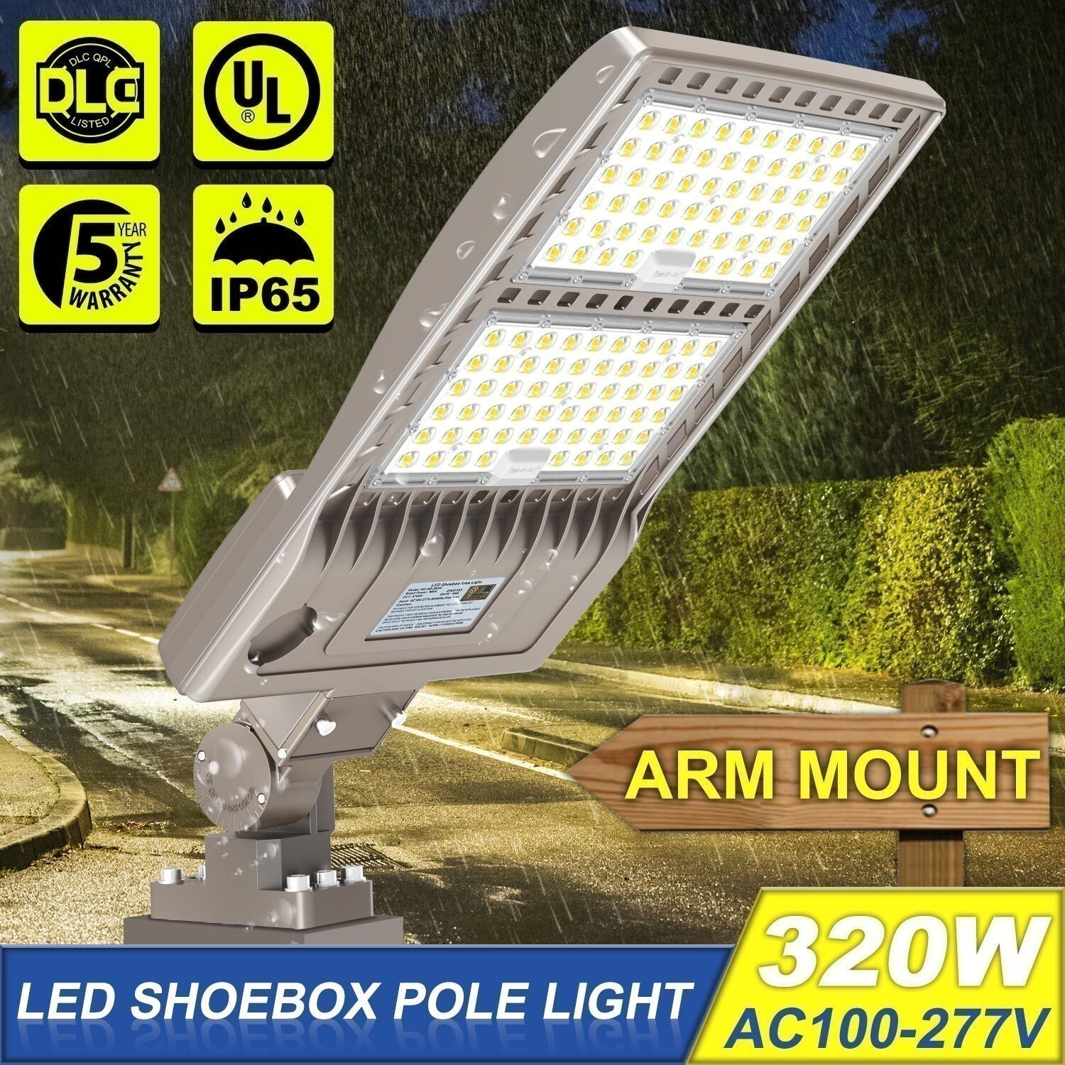 320 Watt LED Shoebox Pole Light Outdoor Commercial Parking Lot Street Lighting