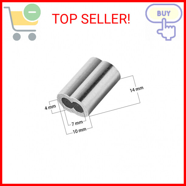 QDiShi 1/8″ (3mm) Aluminum Crimping Loop Sleeve for Wire Rope, Cable Ferrule (10