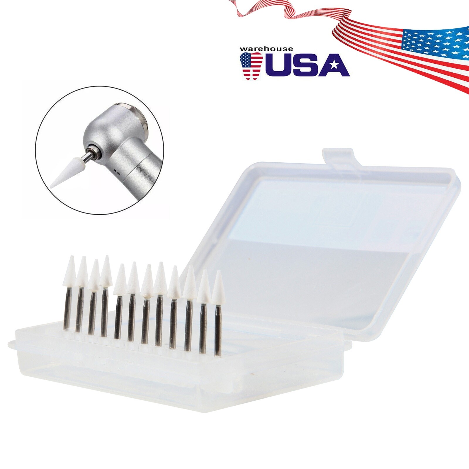12 Pcs/Box Dental White Polishing Stones Cone Shape FG Burs Arkansas Stone CN1