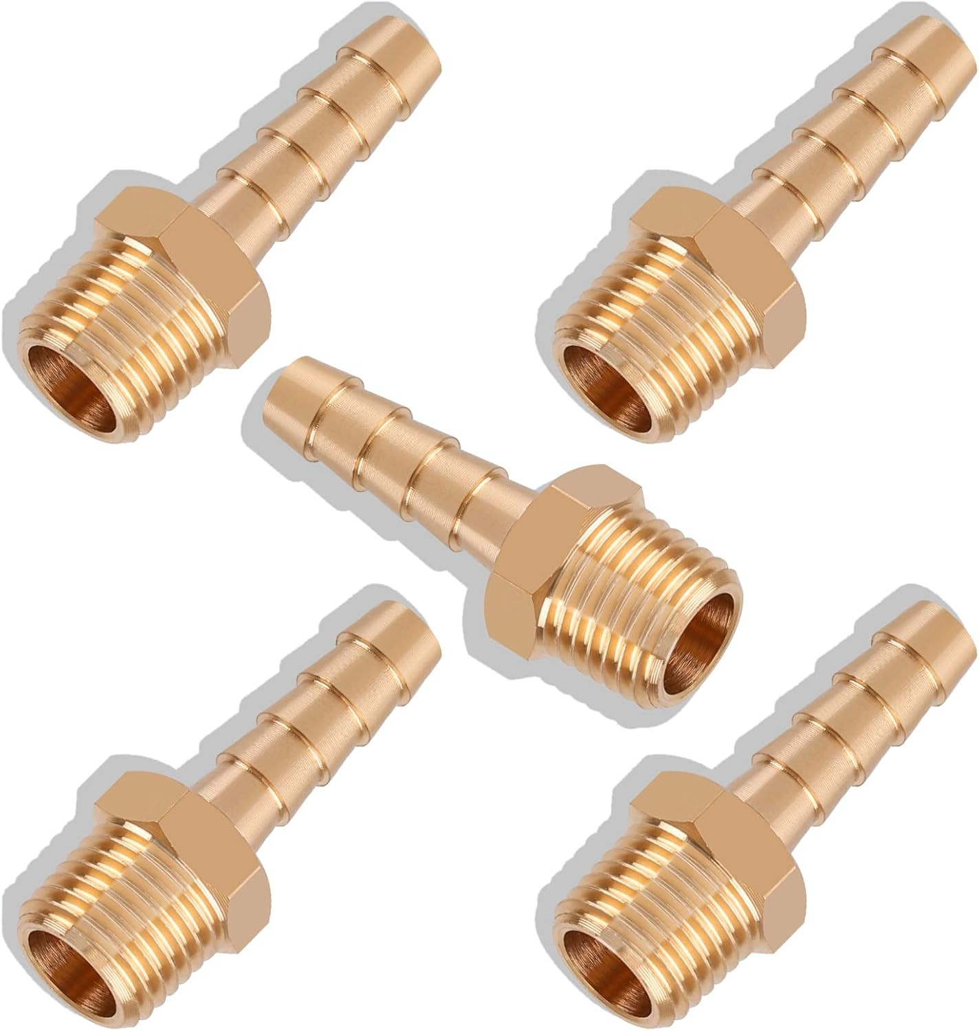 1/4 Inch Barb to 1/4 NPT Male Brass Hose Fitting Air Water Fuel Line Adapter 5PK