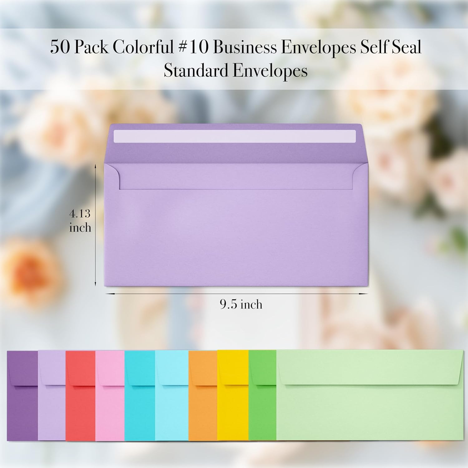 50 Pack Colorful Self Seal Business Envelopes Number 10 Letter Mailing Office Se