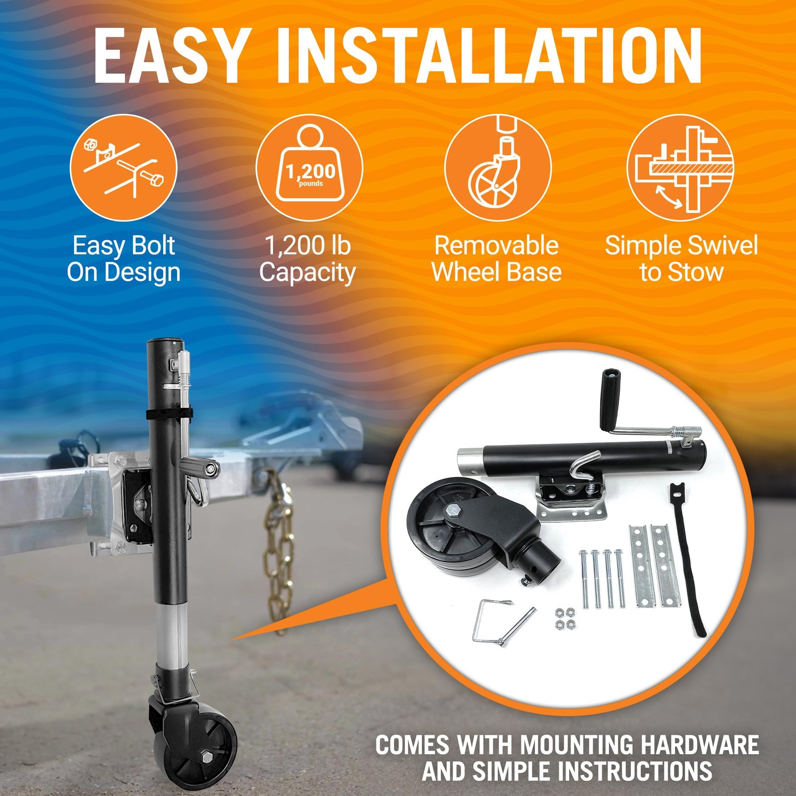 1200lbs Boat Trailer Jack with Wheel, Trailer Tongue Jack, Marine Bolt-On Lif…