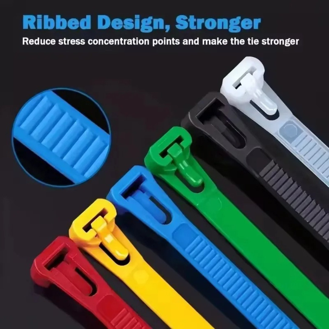 200PCS Reusable Cable Ties Multi-Color Adjustable Zip Straps for Home Office DIY