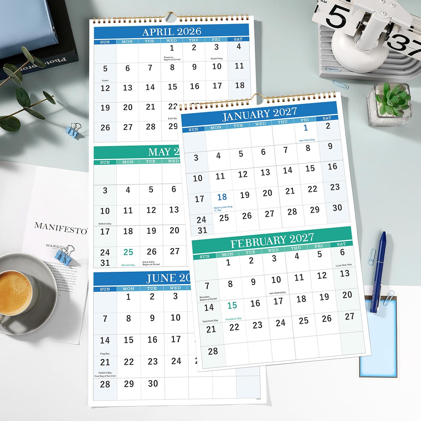 Wall Calendar 2026-2027 – 3 Month Vertical, April 2026 multicolored