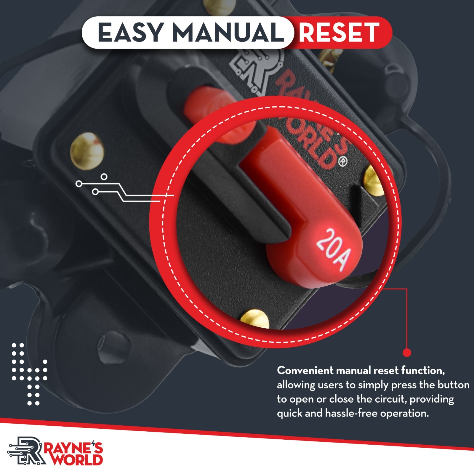 20 Amp Waterproof Circuit Breaker Auto/Marine/Solar 12-48V DC Manual Reset