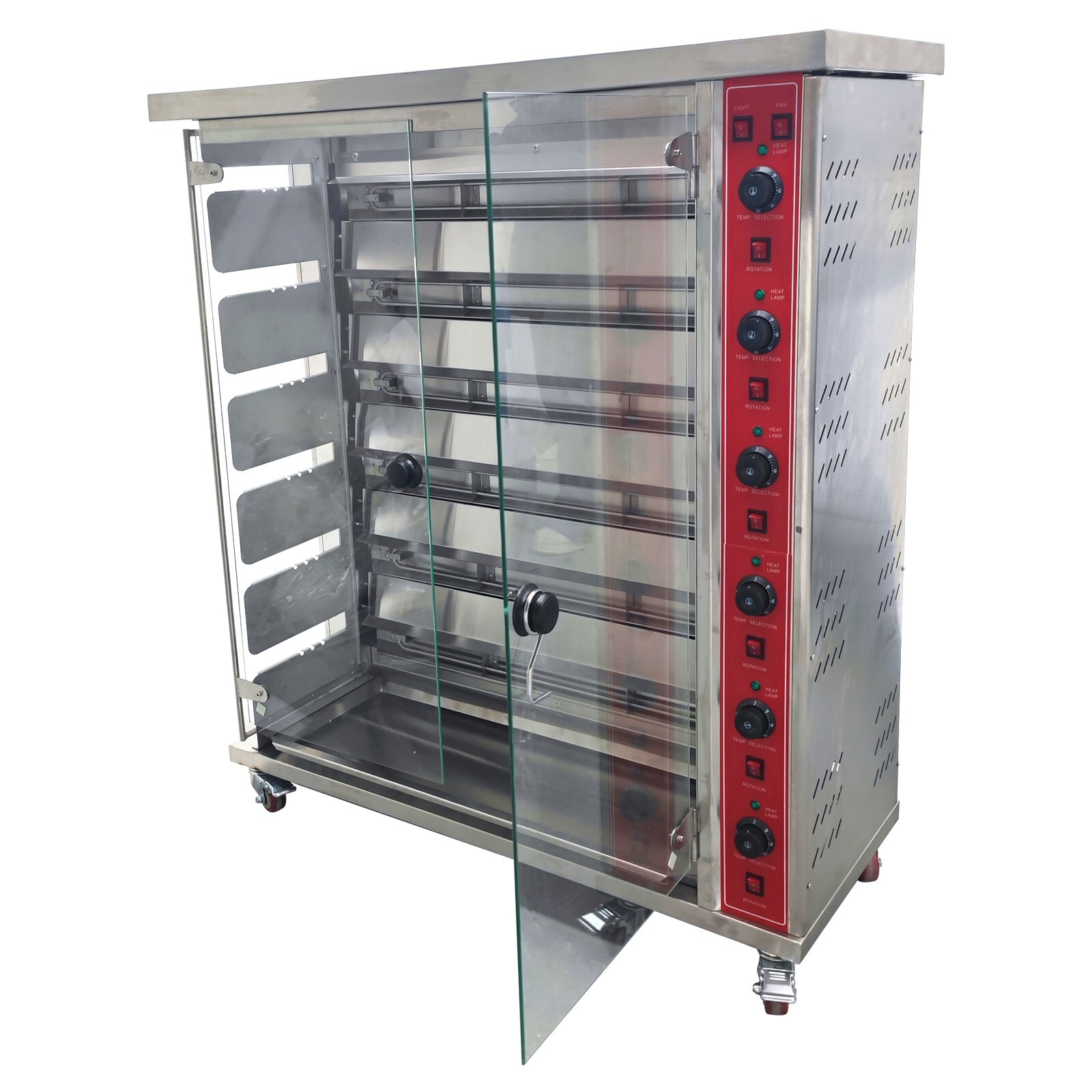 220V 6-Roll Electric Chicken Rotisserie Machine 122-572°F Automatic Roaster Oven