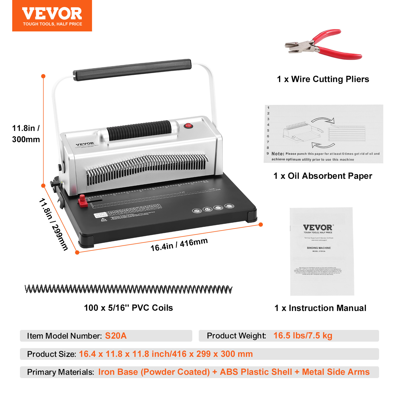 VEVOR Coil Spiral Binding Machine Book Maker Electric Binding 100 Binding Spines