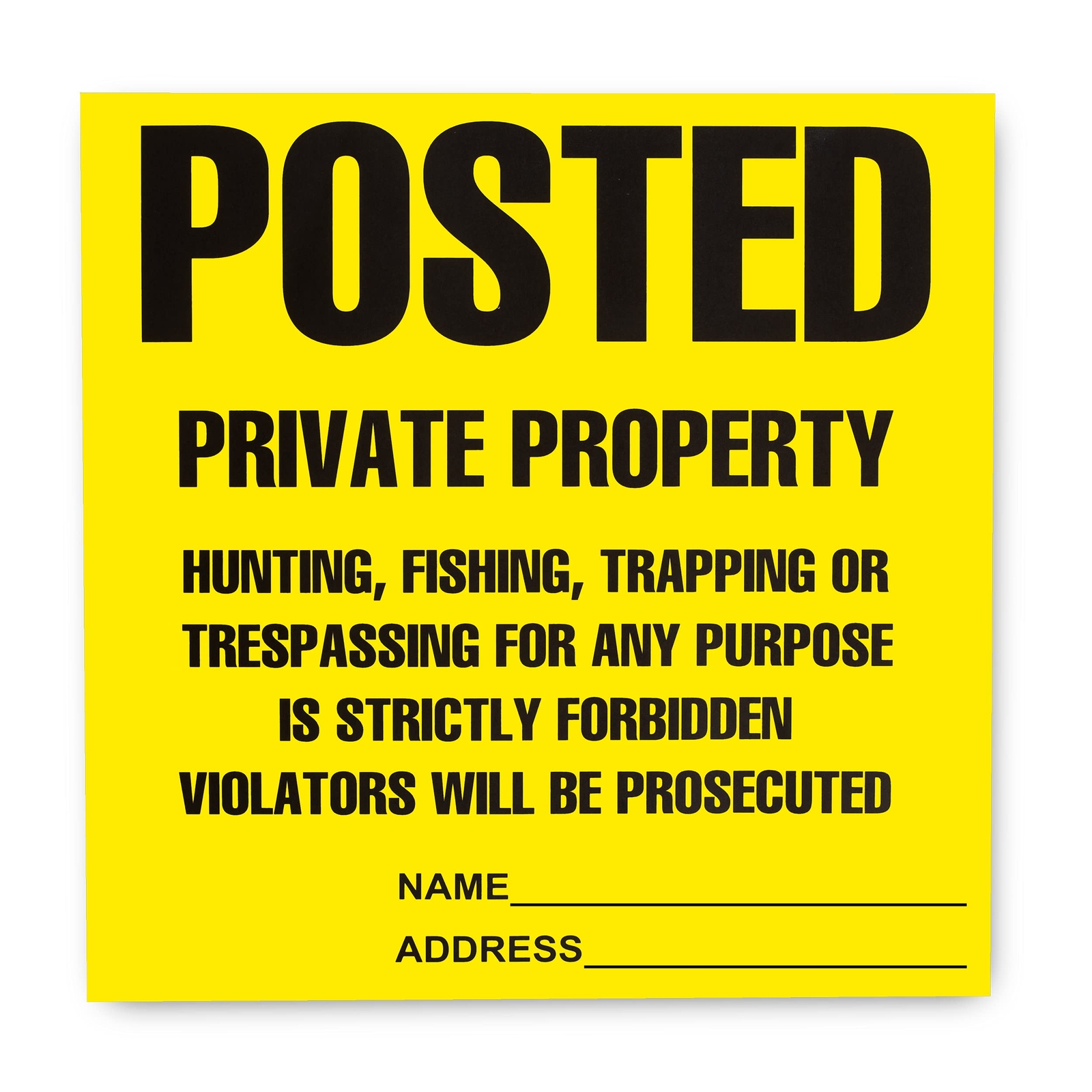 100-Pack No Trespassing/No Hunting Signs 11x11in Yellow Weather-Resistant