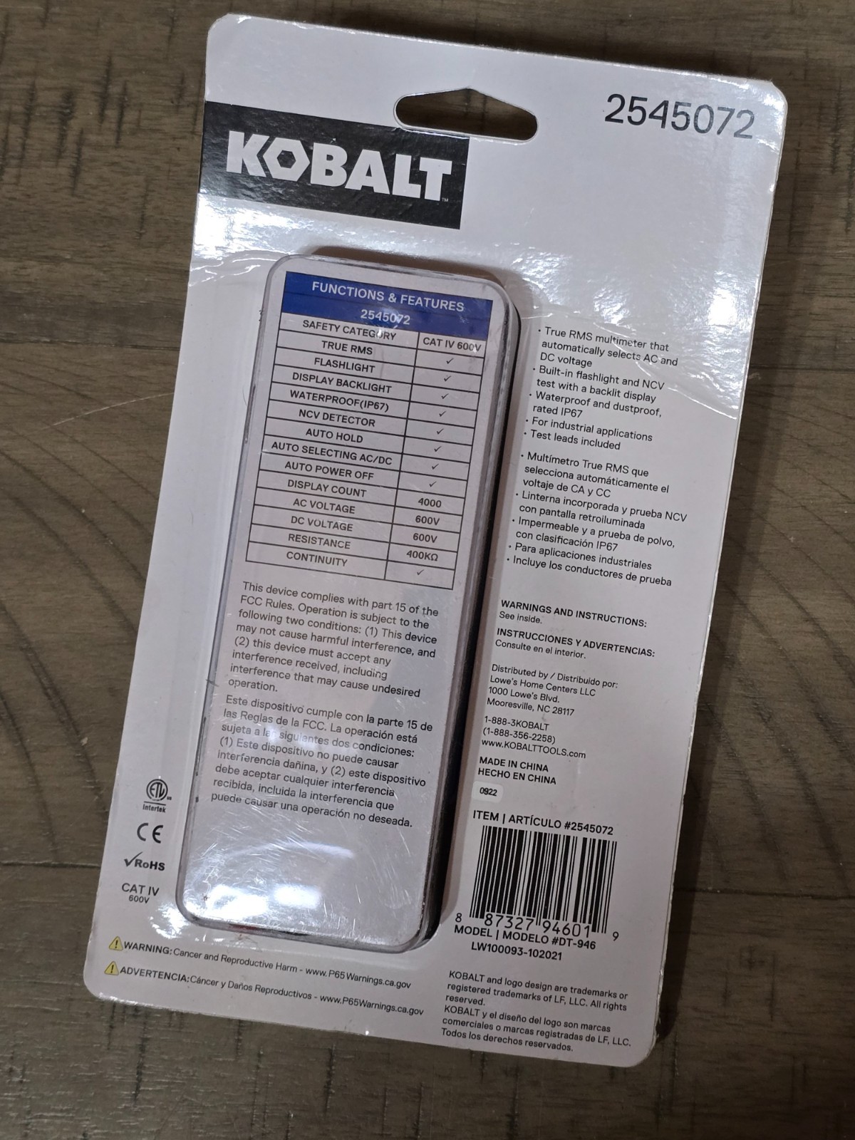 🛠️ Kobalt Digital True RMS Multimeter CAT IV 600V * 2545072