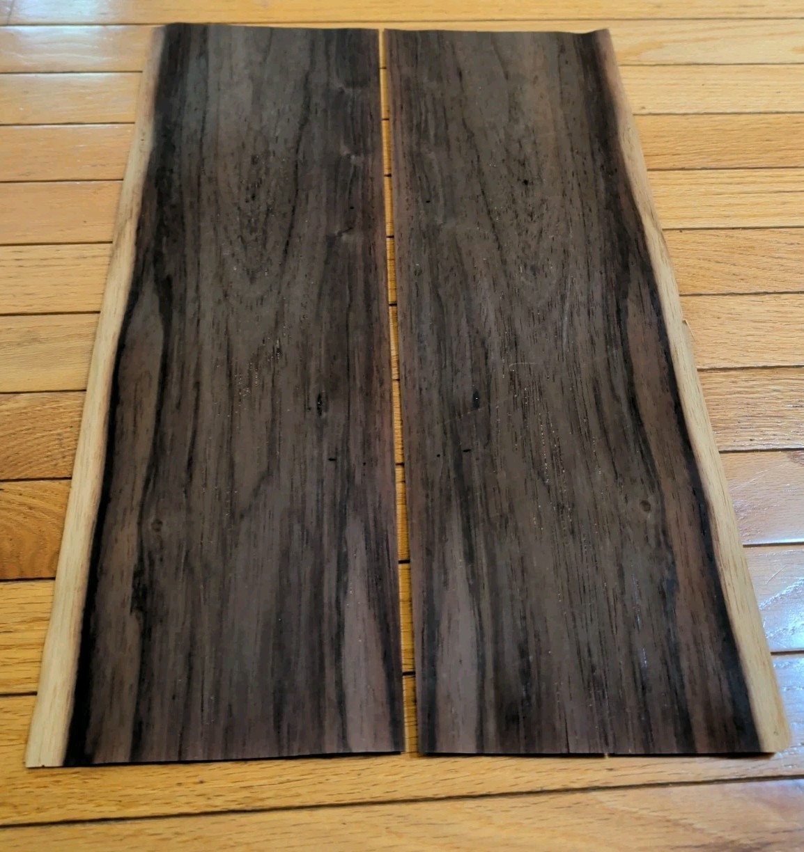 2 pieces of rosewood veneer 21 1/8″ x 7″ each raw buckled! old 1/42