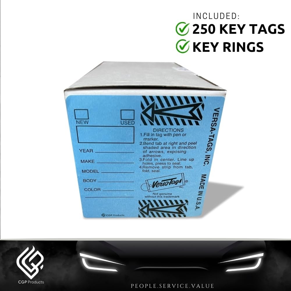 1 Box 250 Tags Genuine VersaTag Blue Auto Dealership Laminated Paper Key Tags