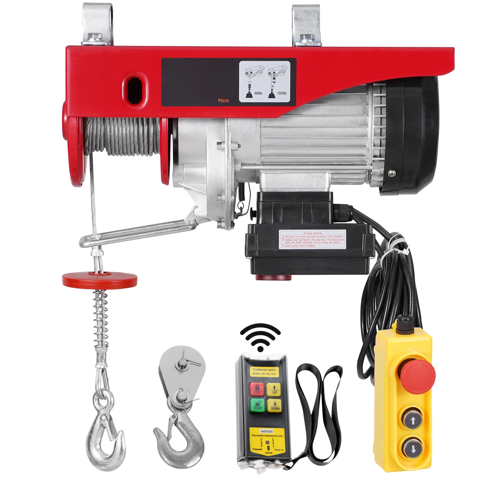VEVOR Electric Hoist Crane Winch 1320 lbs 328 ft Wireless & 14 ft Wired Remote