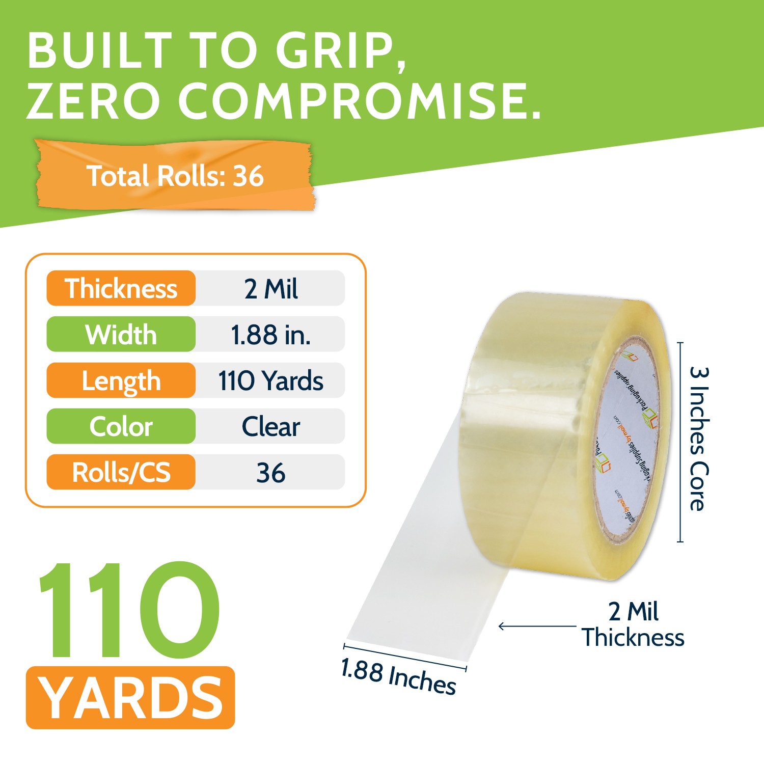 36 Rolls Clear Packing Tape – 2″ x 110 Yards – 2 Mil Box Carton Sealing Tape