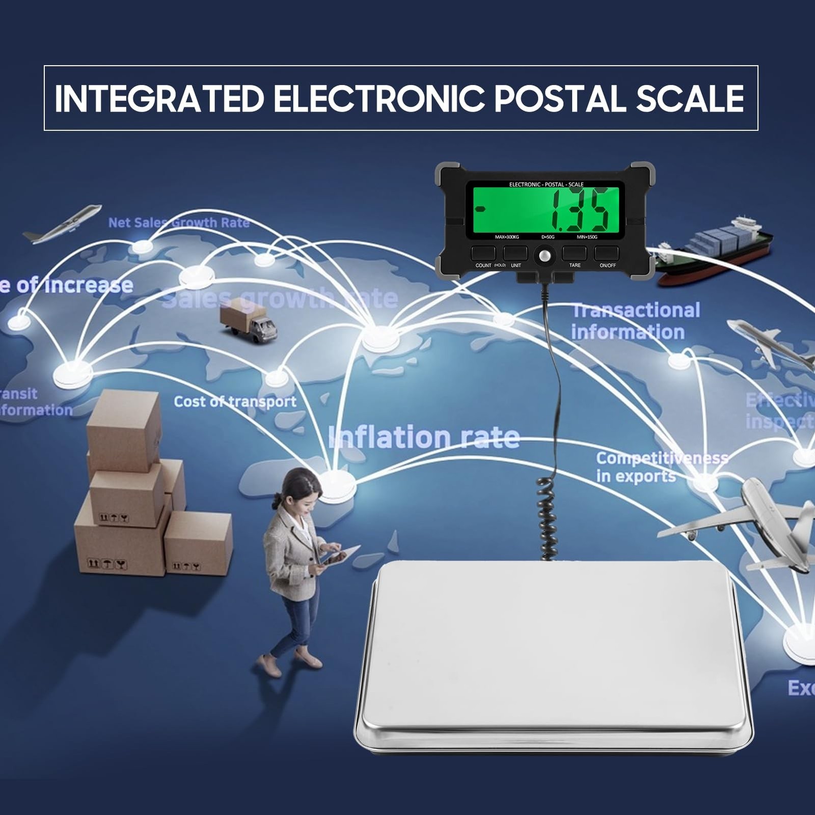 660lbs/300kg Electronic Postal Scale, 50g/0.1lb Precision, LCD Display, 16″X …