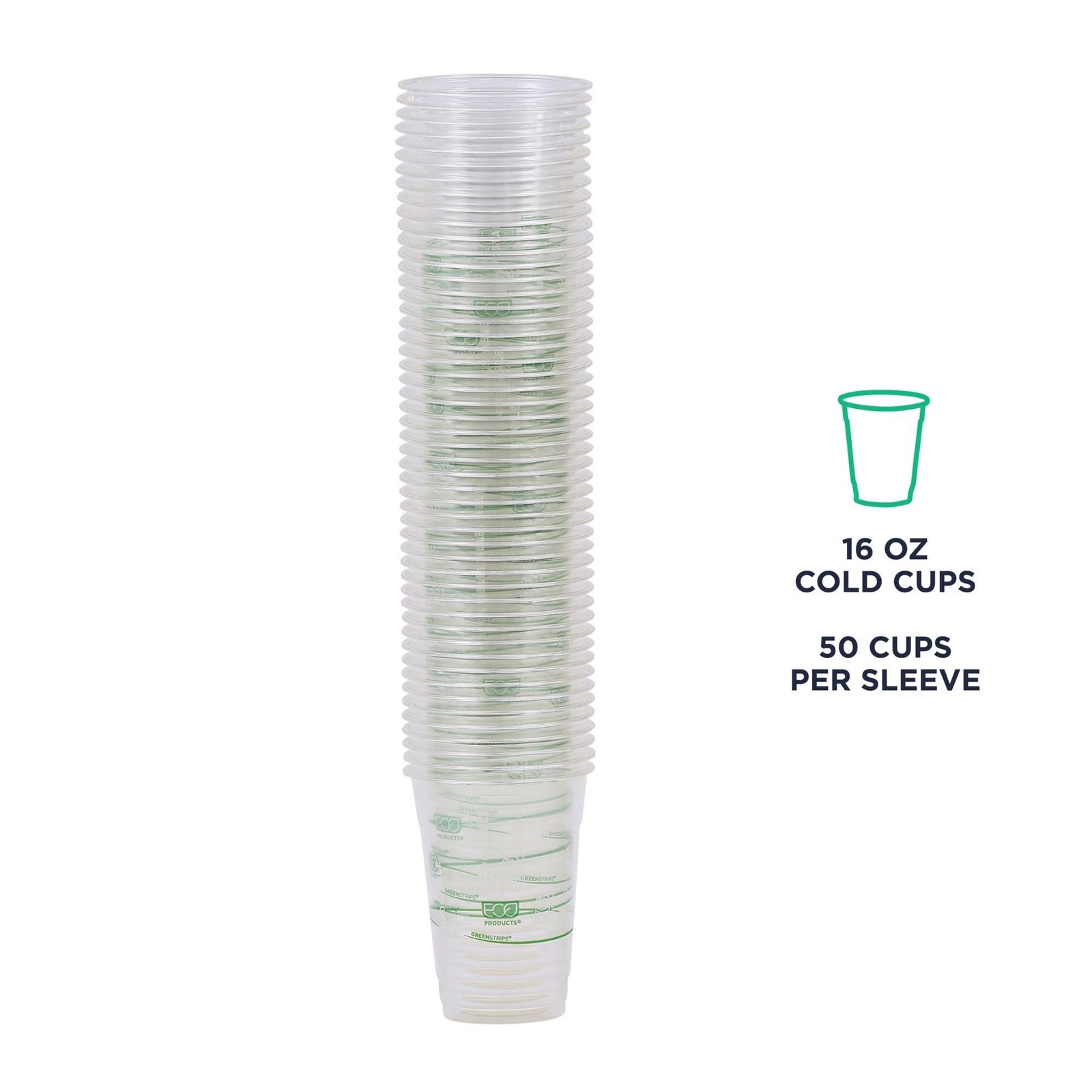 GreenStripe 16 oz Clear Cold Cups, Plant-Based PLA Disposable Cups for Iced C…