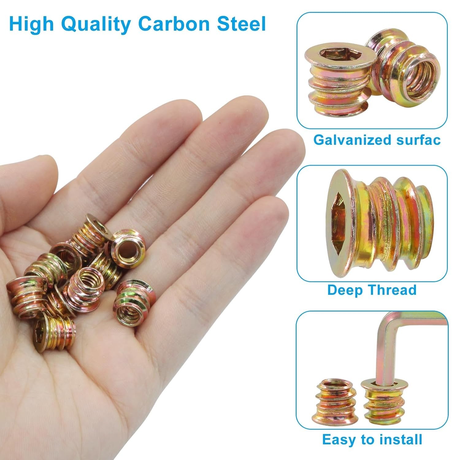 100-Pack 1/4-20 Threaded Wood Inserts for Furniture & DIY Projects
