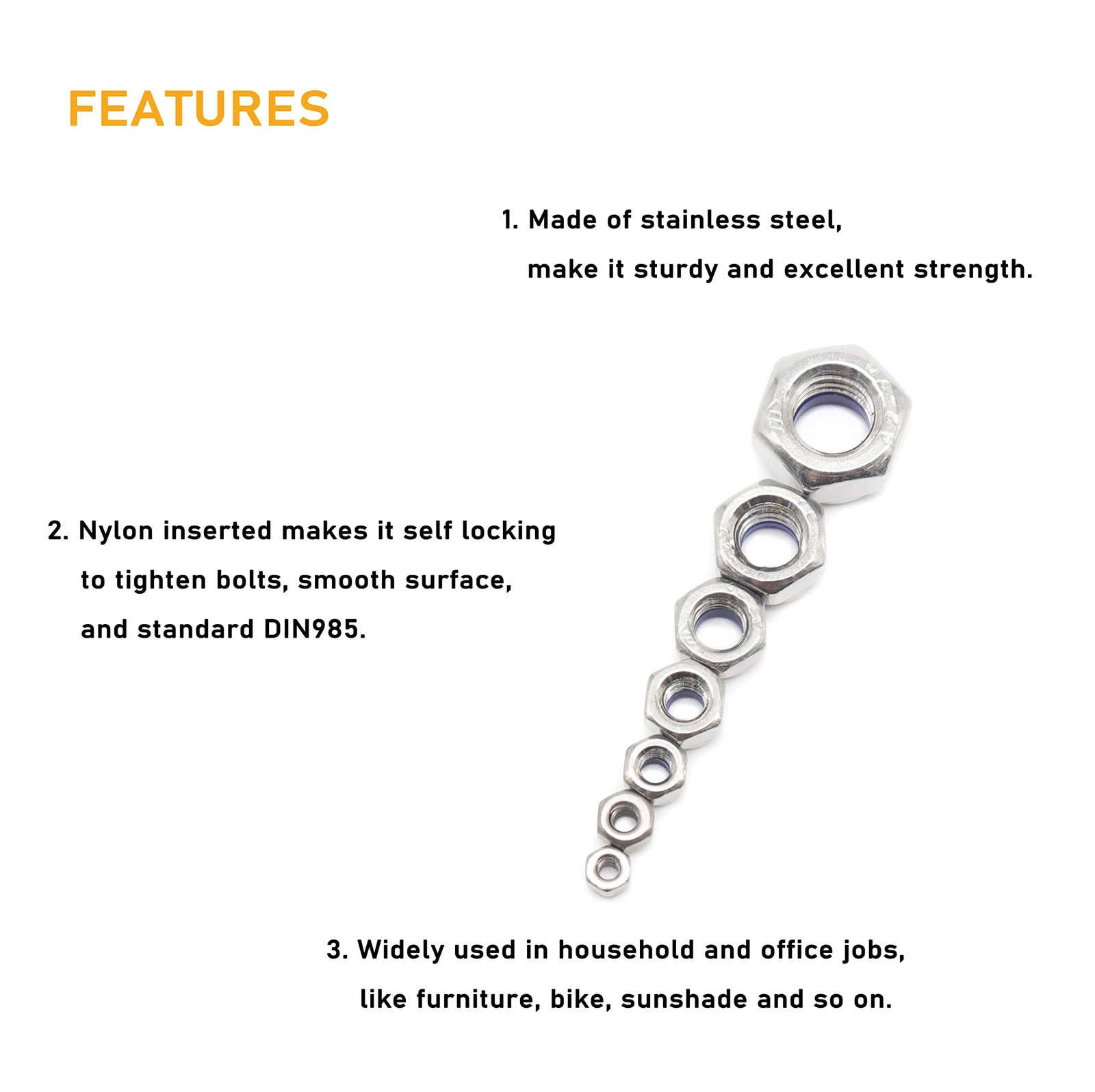 BinifiMux 100Pcs M3 x 0.5mm Lock Nuts – 304 Stainless Steel M3, Silver