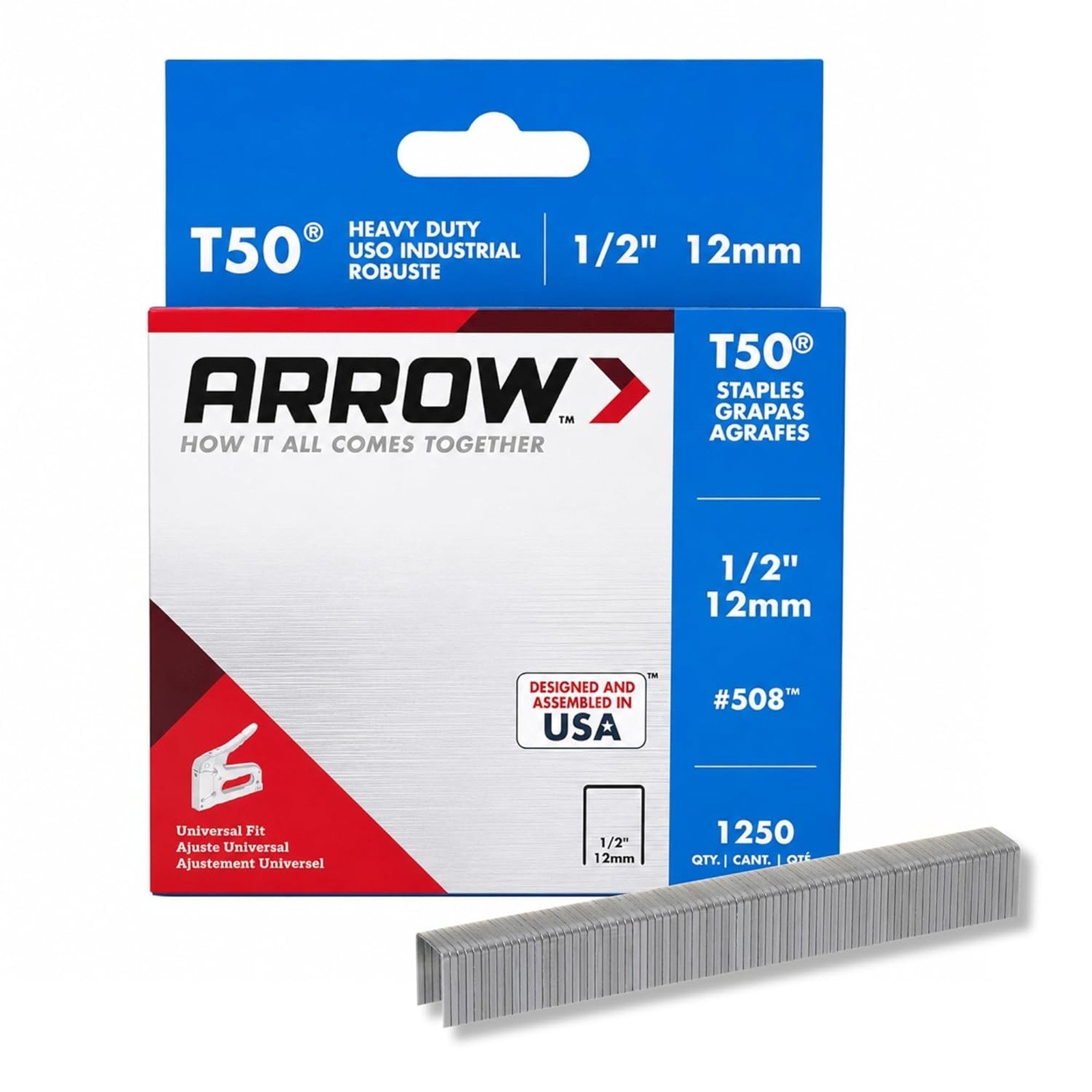 Arrow 508 Heavy Duty T50 1/2-Inch Leg Length 3/8-Inch Crown Staples 1250 Count