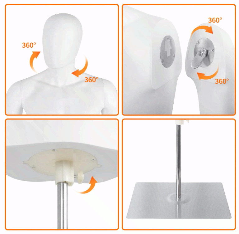 Male Half Body Mannequin with Adjustable Metal Stand for Retail Display, White