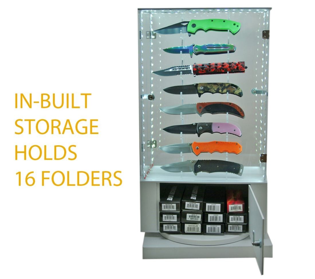Acrylic 16 Piece LED Rotating Knife Display Case | Stand