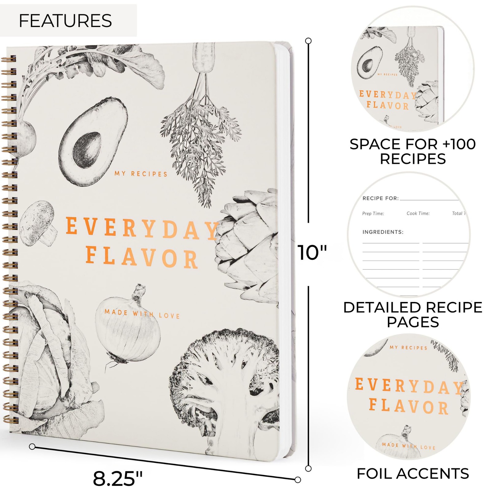 Aesthetic Blank Recipe Book for 100+ Cherished Meals – 8.27 x 10 IN, Beige