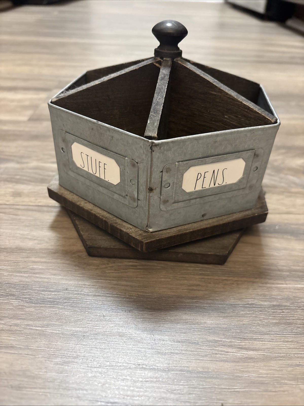 Rae Dunn Pencil Carousel Organizer (Tin & Wood)