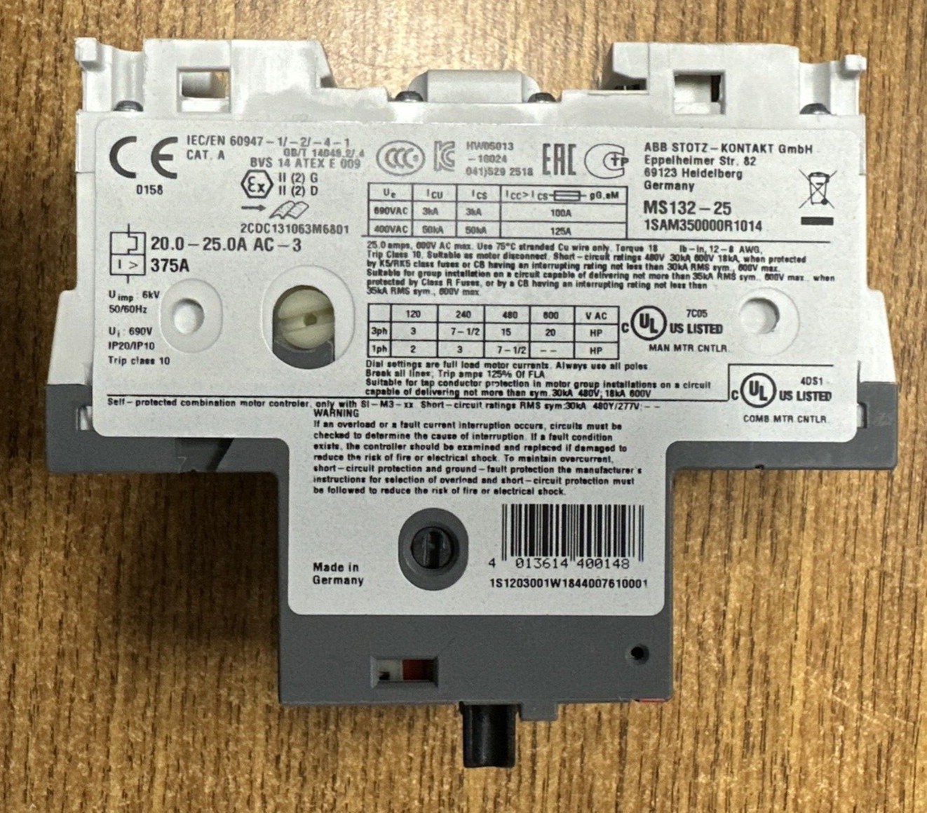 ABB MS132-25 1SAM350000R1014 MANUAL MOTOR STARTER 20-25A **NEW IN BOX**