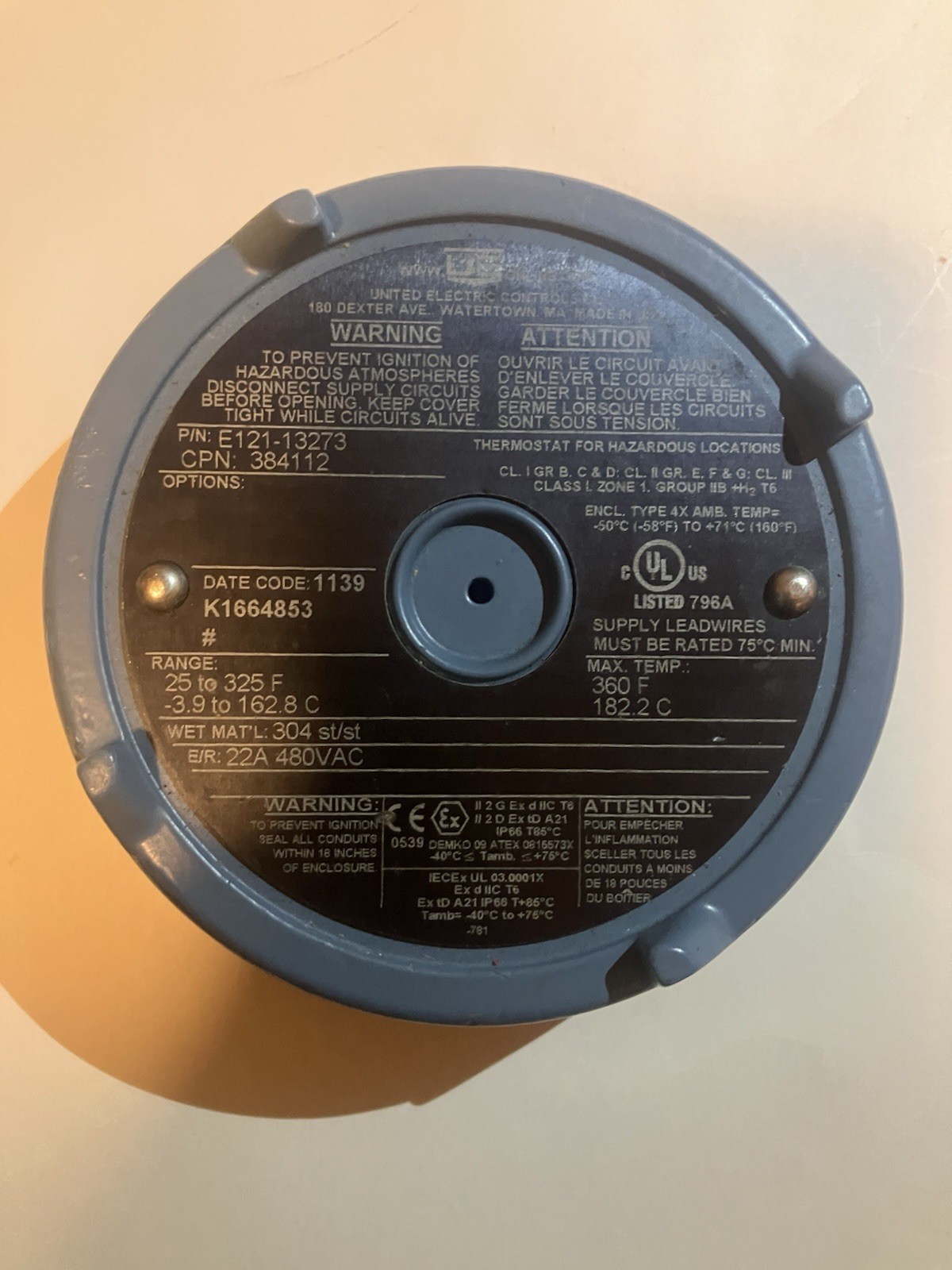 United Electric Controls Thermostat P/N E121-13273