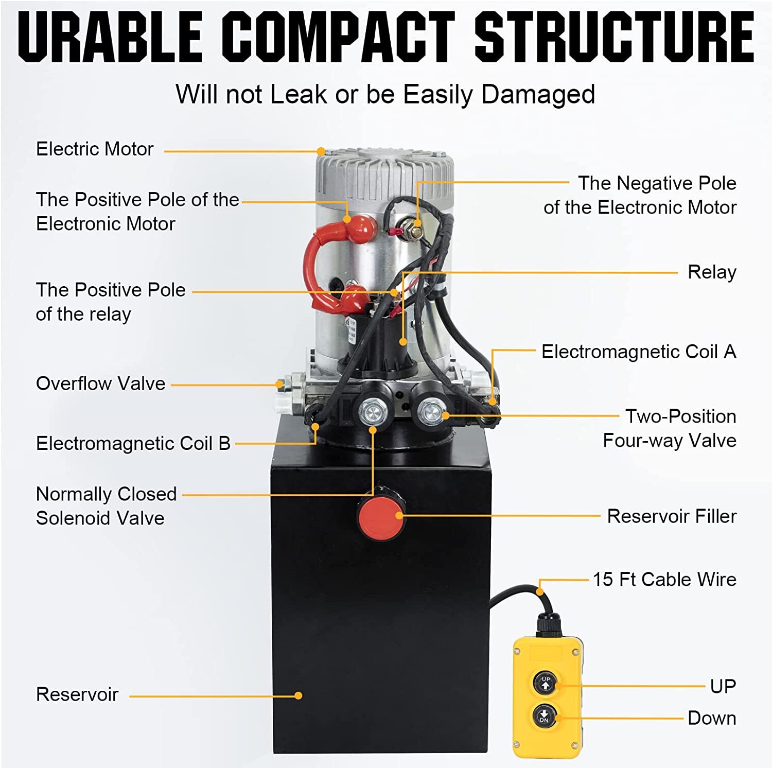 8 Quart Double Acting Hydraulic Pump Dump Trailer 12V DC Unit Pack Power Unit