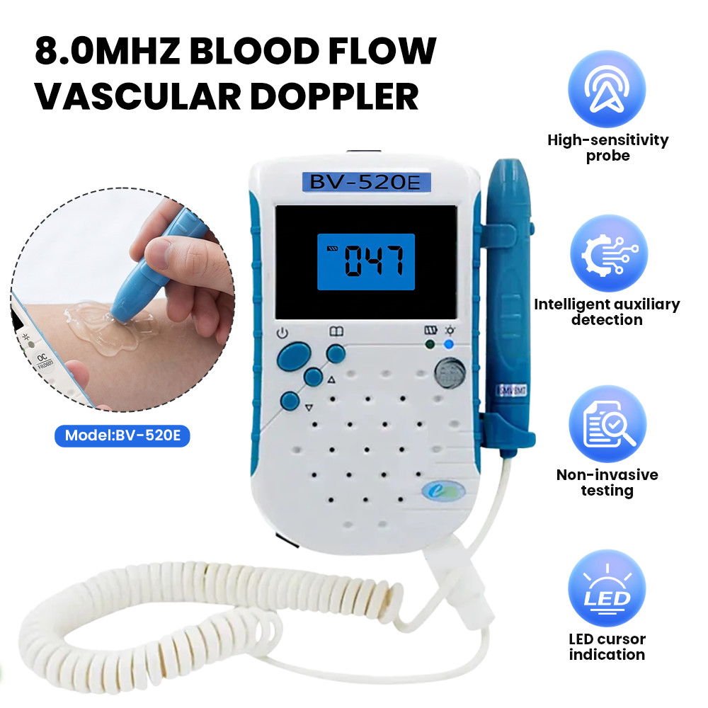 Handheld Vascular Doppler, 8.0MHz Blood Flow Velocity Meter, Portable