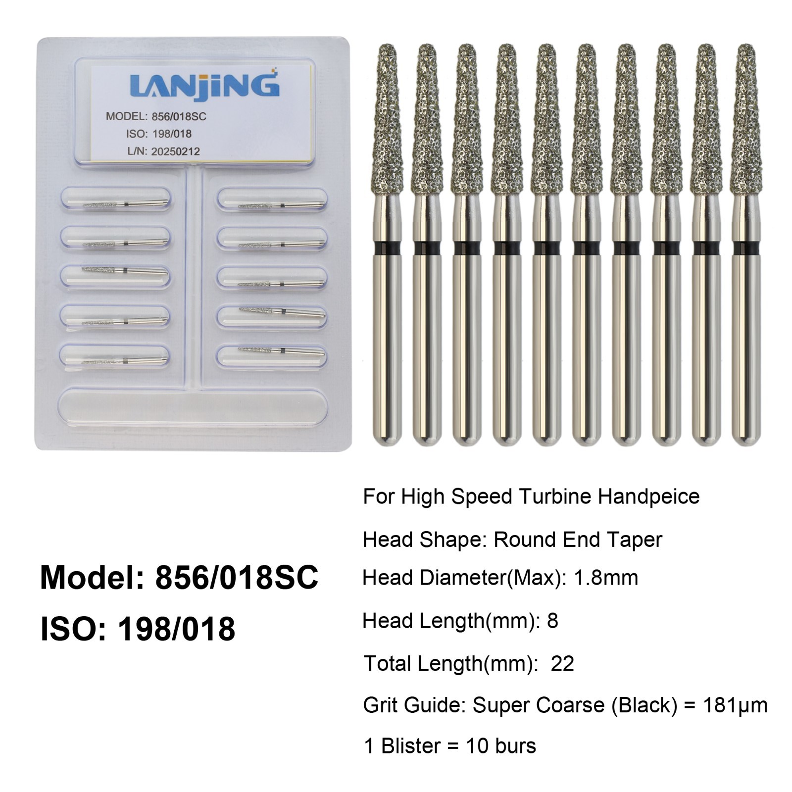 Dental Diamond Burs FG Round End Taper Football Bur Coarse Fine High Speed 856