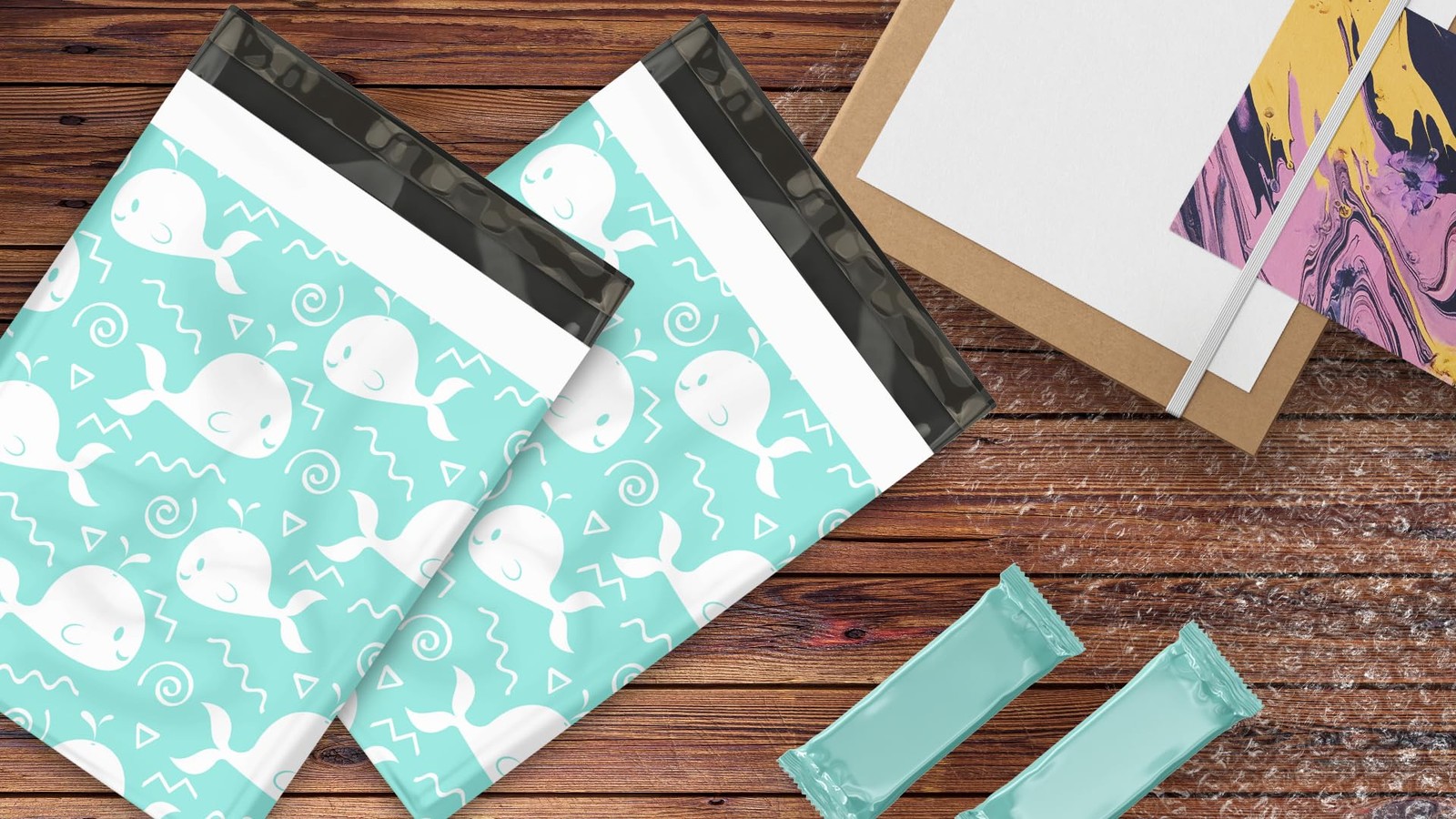 12×15 (50) Blue Whales Designer Poly Mailers Waterproof Self Sealing Tear Res…