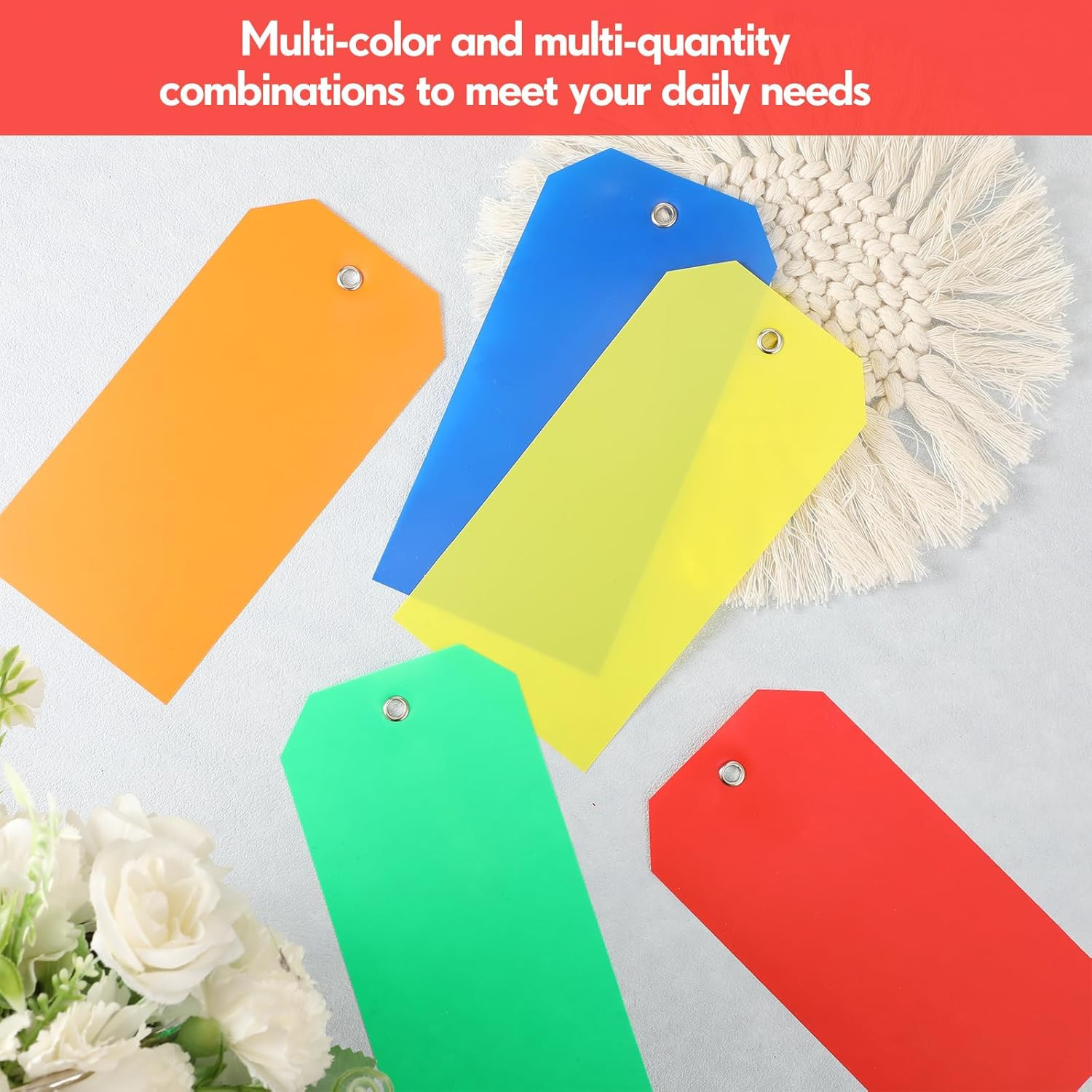 500 Pack Plastic Hang Tags with Wires, 6.3 X 3.15 Inch Waterproof Heavy Duty Shi