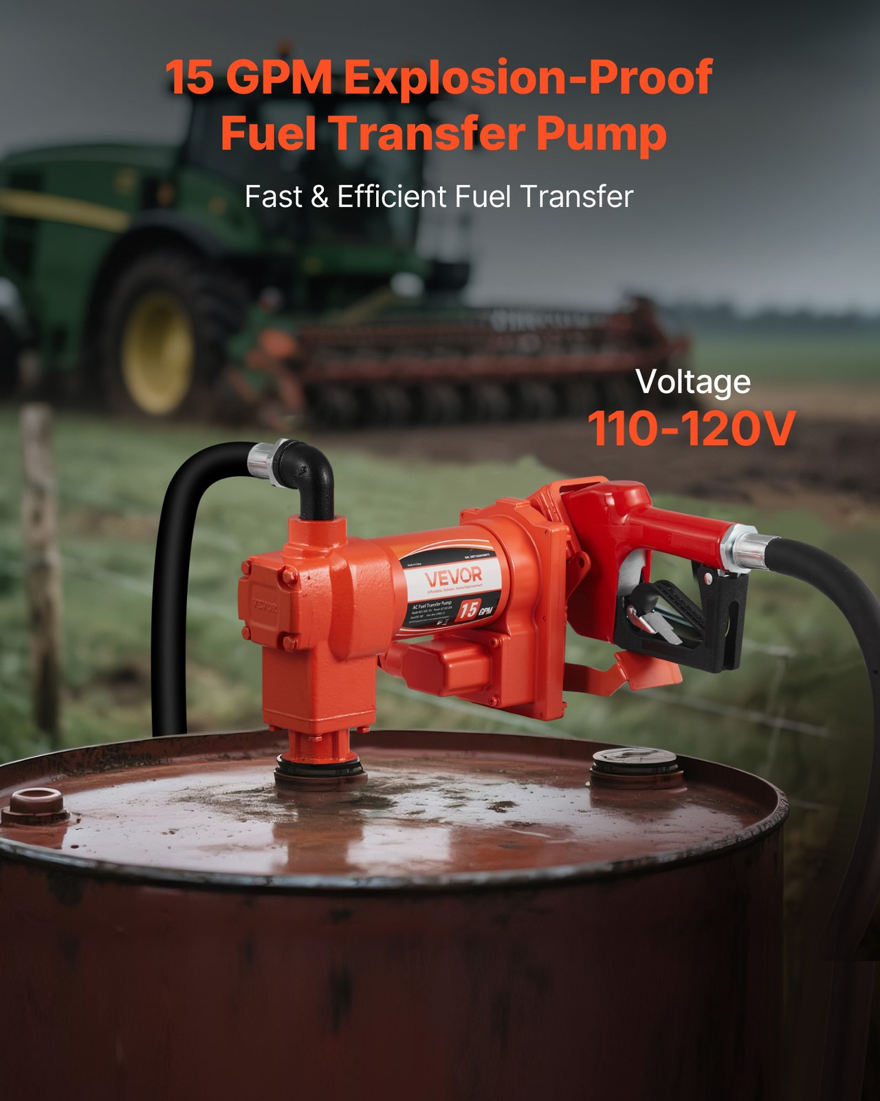 VEVOR Fuel Transfer Pump 110V Electric Oil Pump 15 GPM 57 L/min with Fuel Nozzle