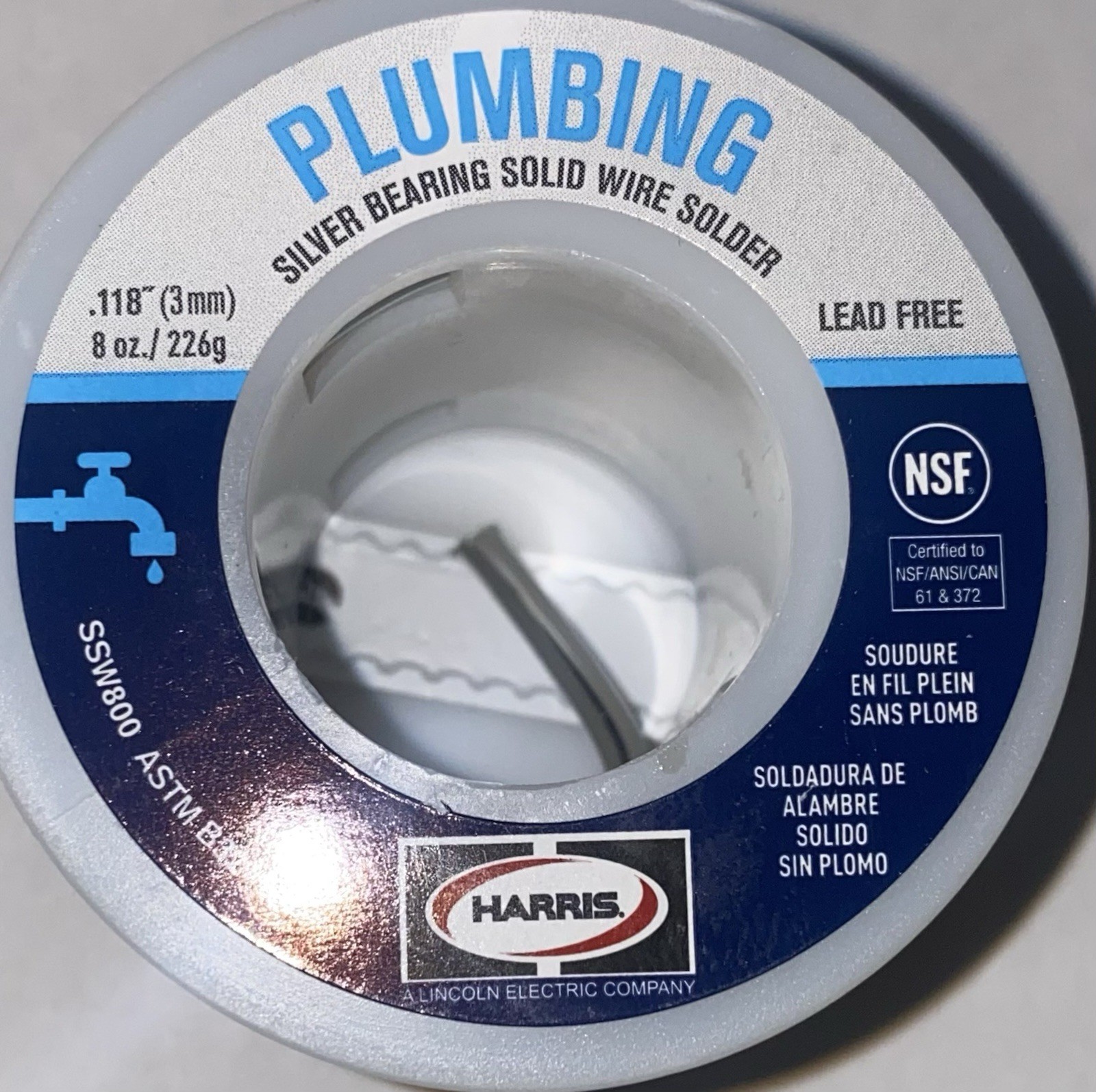HARRIS 8 oz. Plumbing Silver Bearing Lead Free Solder, .118, # SSW800 ASTM B32