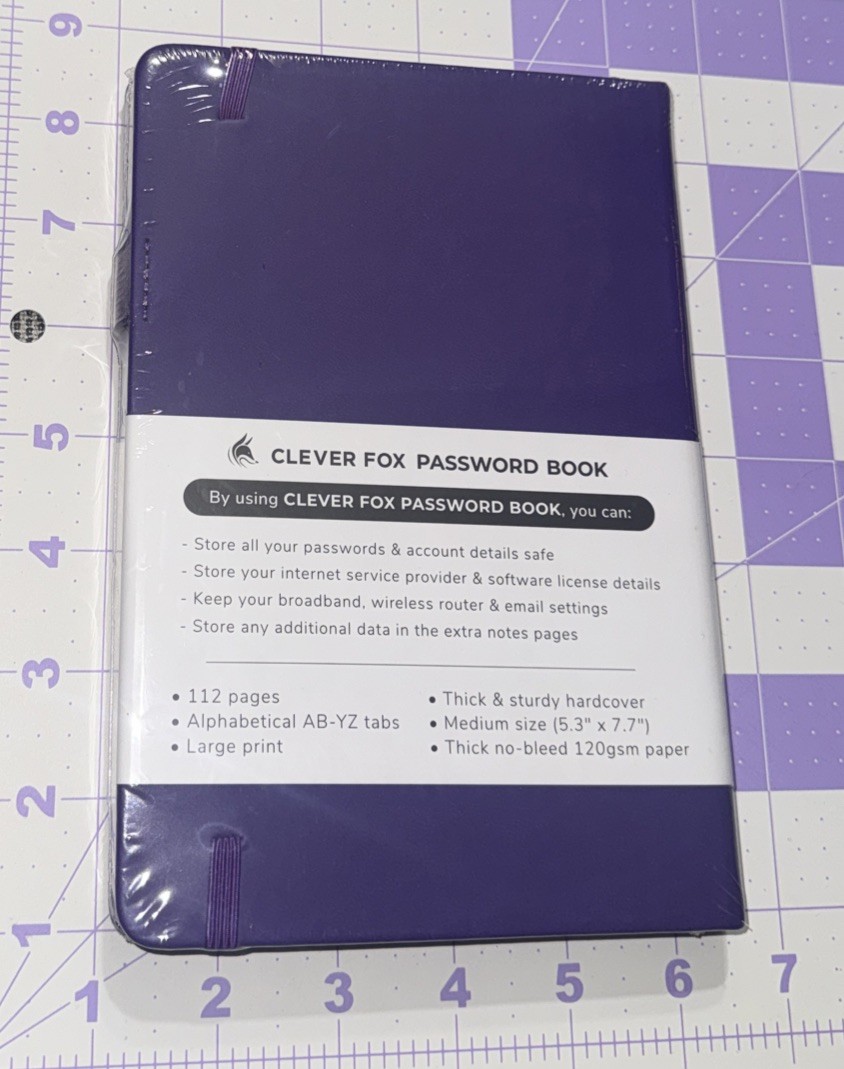 2020 edition Clever Fox Internet Password Book, Purple Medium 5.3” x 7.7” Sealed