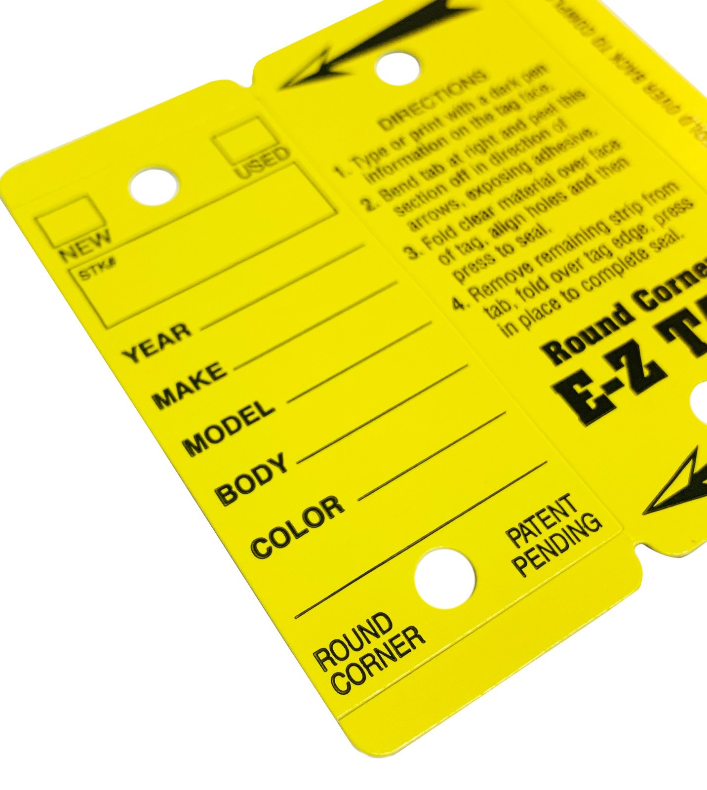 CarBowz Round Corner Dealer Key Tags Self Laminating Yellow