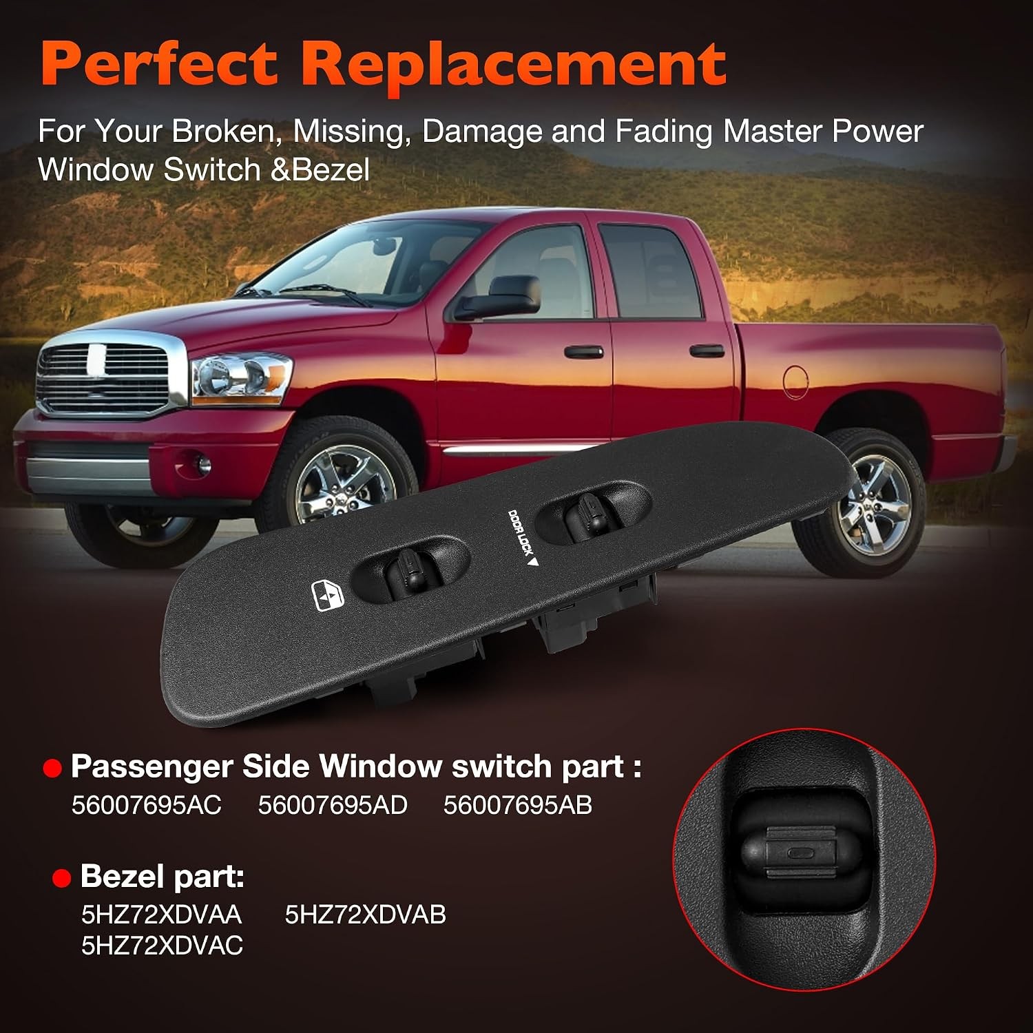 Power Window Switch Passenger Side Front Right Door Lock Glass Control | Compati