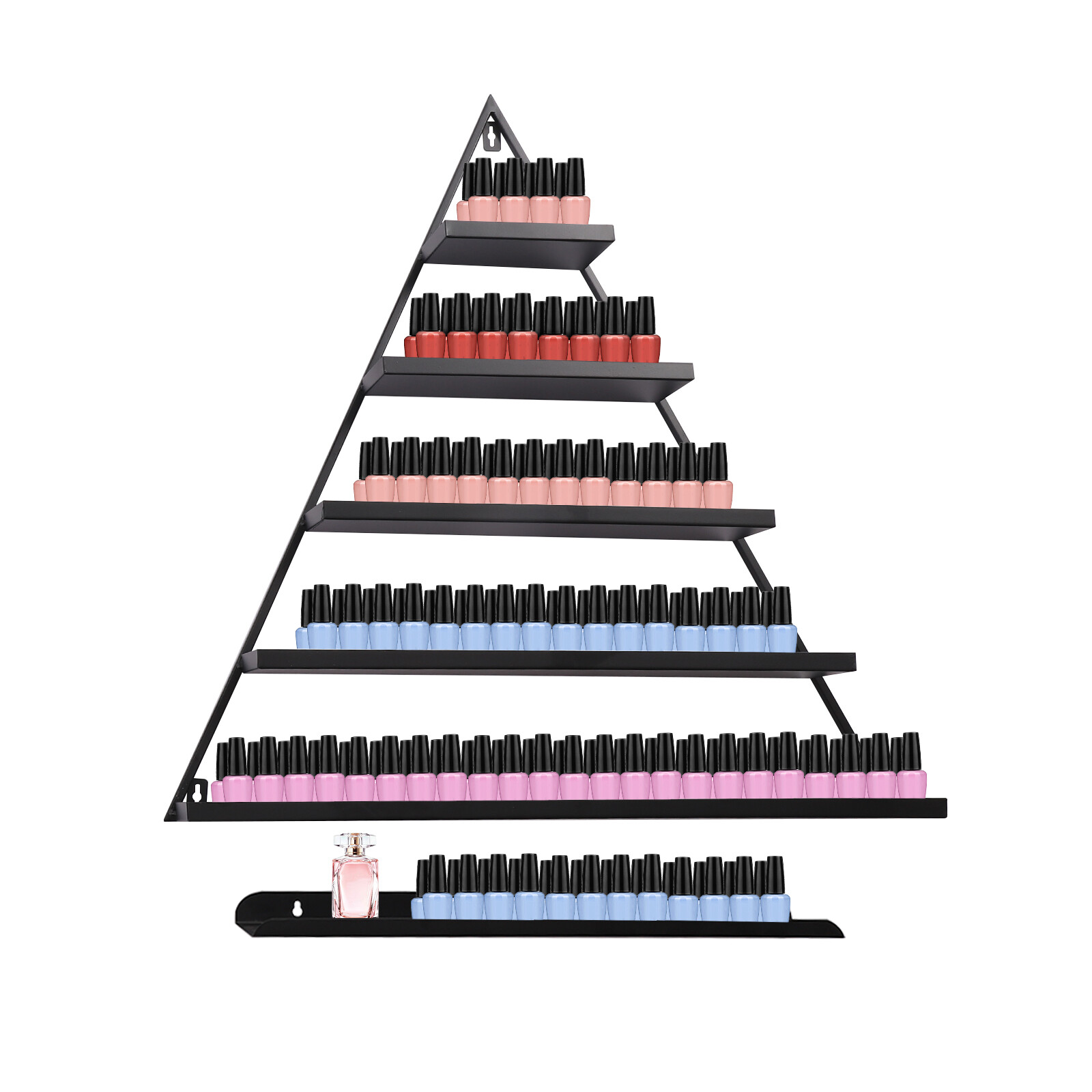 5 Tiers Metal Triangle Nail Polish Display Racks Black Wall-Mounting Shelf Kit