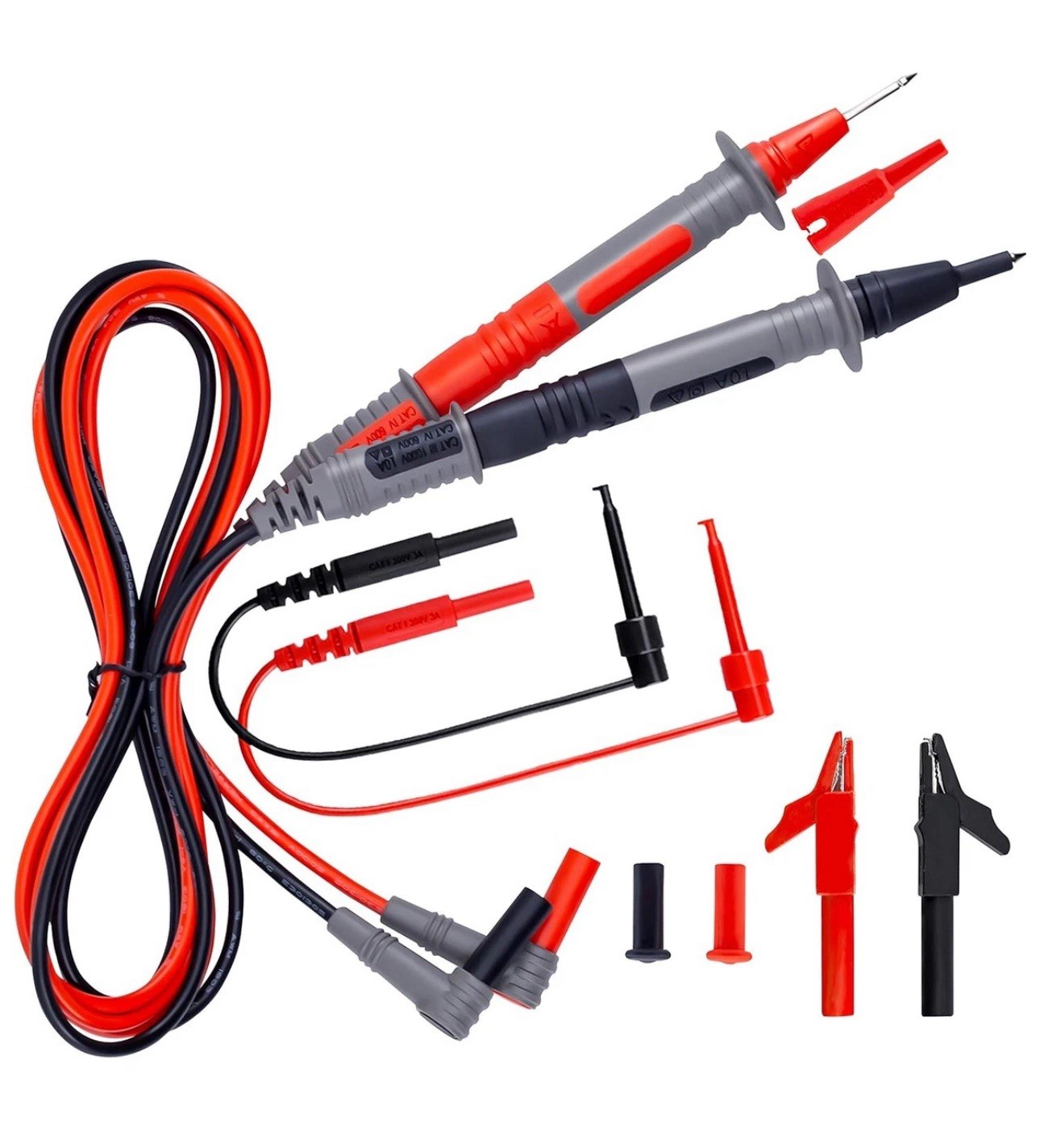 KAIWEETS Soft Silicone Electrician Test Leads Kit CAT 9PCS, NEW W/ Carrying Case